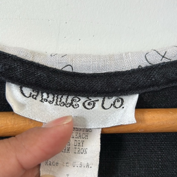 Camille and Co 100% Linen L Black Hooded Pullover Whimsigoth USA Made Natural - Picture 10 of 16